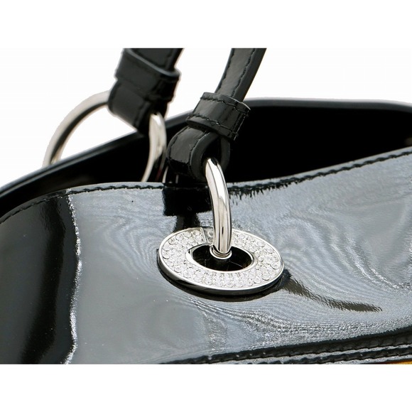 Christian Dior Shoulder Bag Flower Rhinestone Charm Patent Black Multicolor - Picture 7 of 9